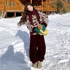 （预售7天）羊毛手工浮雕毛毡工艺羽绒服配围巾灯芯绒裤三件套女，女装套装/套裙，浙宝189