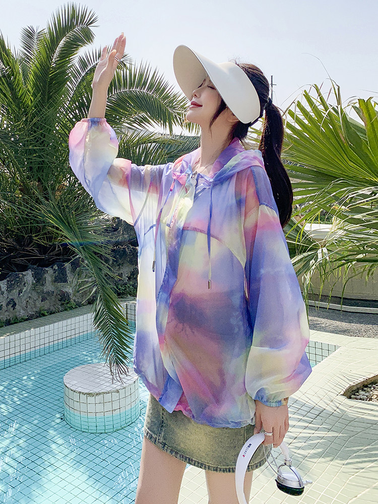 多巴胺紫色绝美气质防晒服女夏季韩系小个子海边轻薄连帽防晒衣潮,女装防晒衣,蝶眷