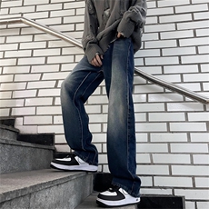 美式复古水洗牛仔裤男高街oversize潮牌宽松直筒休闲裤K7491-P50，男装牛仔裤，星座512-3