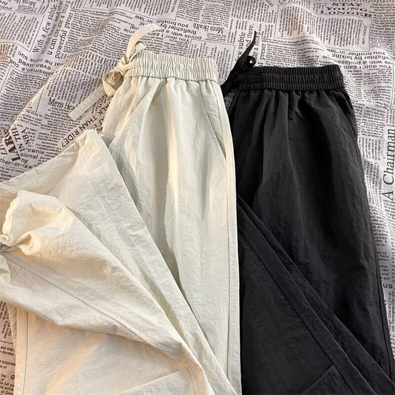 冰丝速干裤子男垂感阔腿休闲长裤复古潮牌宽松抽绳束脚裤~K1293，男装休闲裤，星座601-1