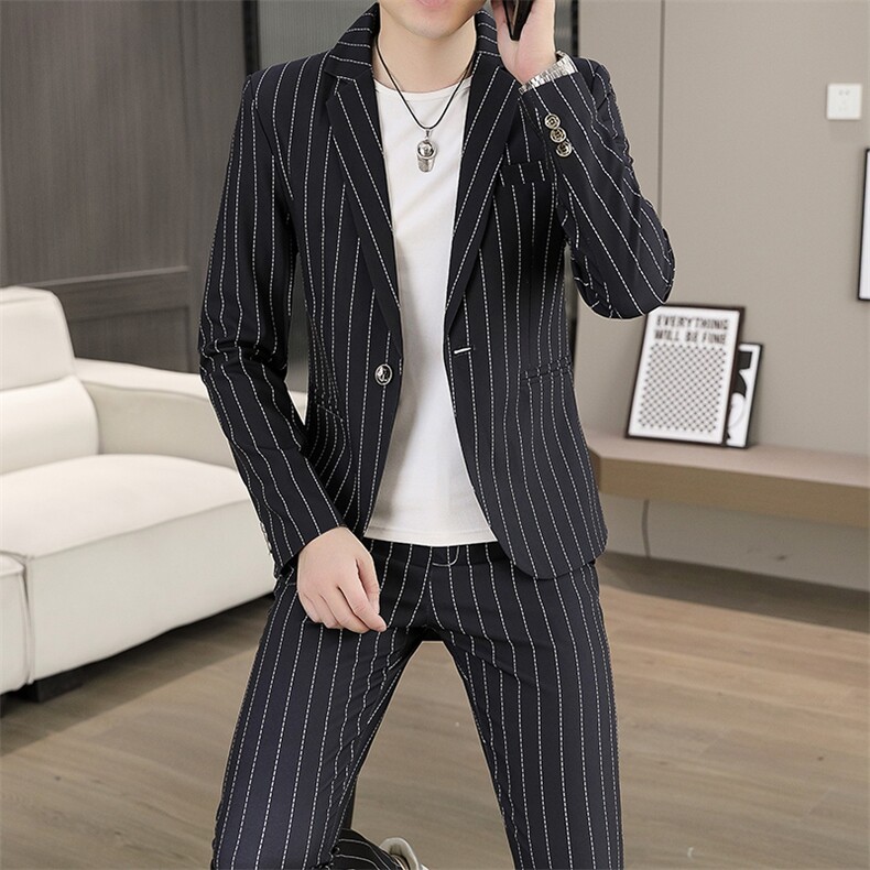 T910-P120秋装时尚男士条纹西服两件套装职业装正装礼服，男装西服，星座507A（原星座306B-2）