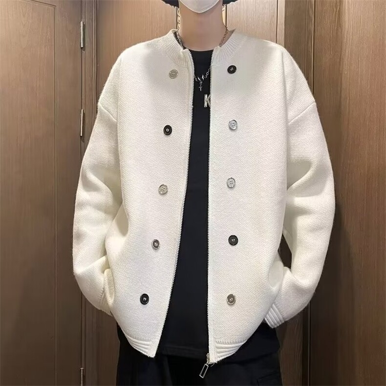 574-P50黑色针织开衫外套男款秋季美式纽扣毛衣慵懒高级感情侣,男装针织衫/毛衣,电商B323A