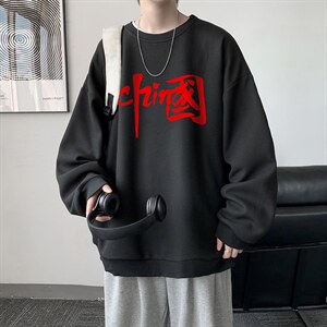 华夫格卫衣圆领卫衣男大码长袖t恤男外套HW76199-P30加绒款-P40