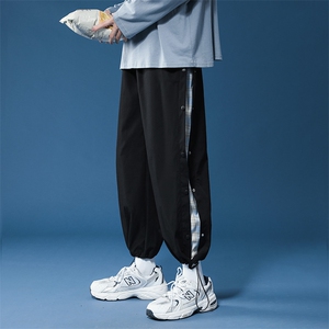 K3080/40休闲裤男排扣格子撞色宽松大码束脚运动裤子四季款控58图片