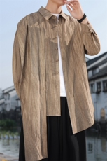 2025春季新款男装新中式拼接飘带棉麻衬衫三穿亚麻衬衣C168-P85，男装衬衫，电商B277(原6028)