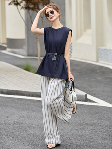 高端欧货牛仔套装女2025年夏季新款气质高级感马甲阔腿裤两件套图片