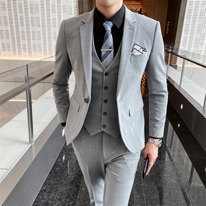 男士西服套装英伦绅士格子西装W2020