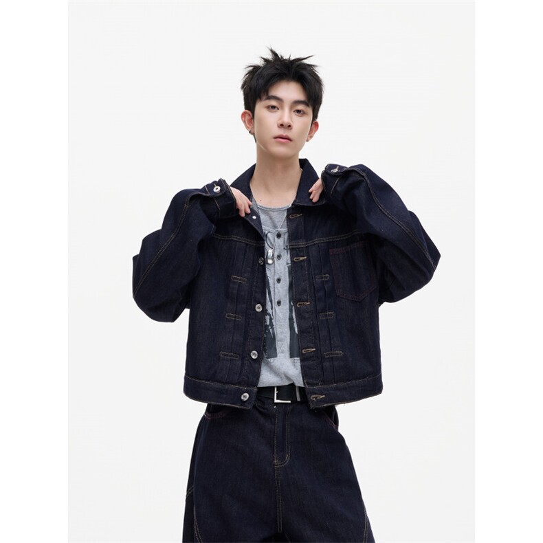 弯刀复古蓝酵洗工艺牛仔裤立体裁剪弧形明线牛仔裤女JK0410-P68，男装牛仔裤，星座308B-2