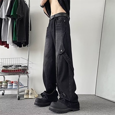 美式高街Vibe复古重工做旧牛仔裤男解构直筒阔腿长裤CN180-P63，男装牛仔裤，星座1001-1