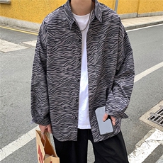 秋装港风斑马纹衬衫长袖男衬衣潮流宽松上衣外套DX165P45控58，男装衬衫，电商B413-1