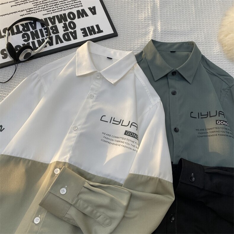 25年春季拼色衬衫长袖大码宽松落肩现货DS-C323-1-7710-特批38,男装衬衫,电商C323-1