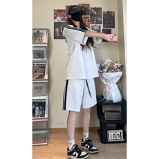 休闲运动连帽短袖套装上衣T3634特P31控59/裤子DK8608特P26控49，男装休闲套装，电商A007