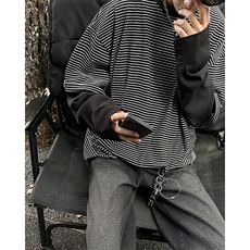 高级感新款男装假两件时尚ins氛围感条纹长袖T恤圆领男女WE12/P48，男装T恤，星座506