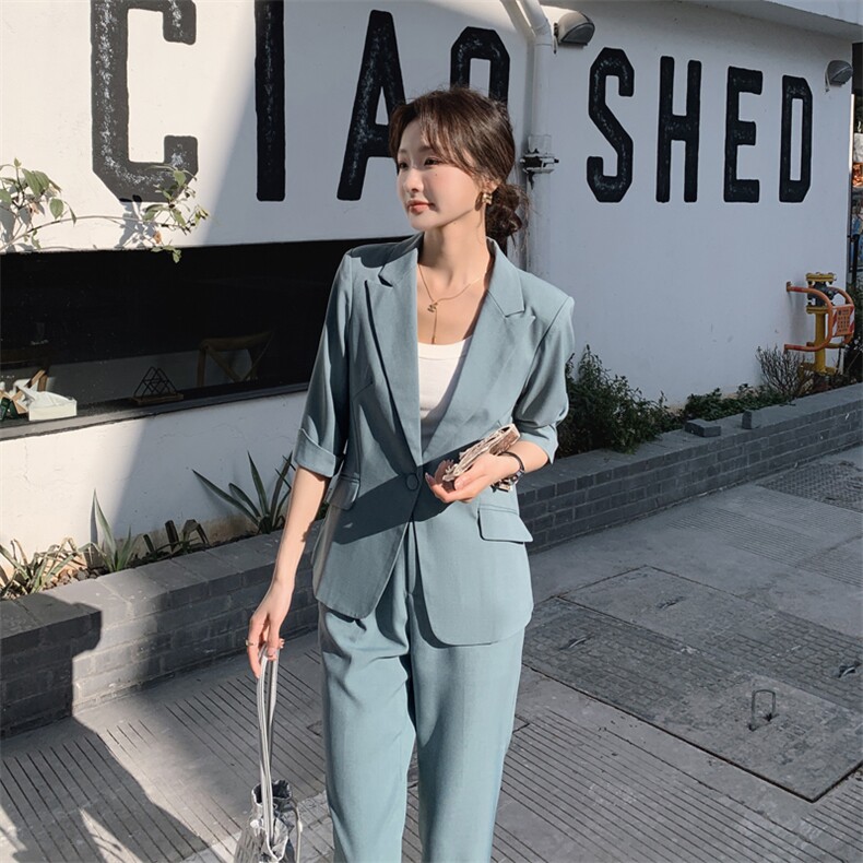 2024春秋夏季新款简约气质西装翻领时尚休闲舒适两件套裤,商品下架区,韩然一族