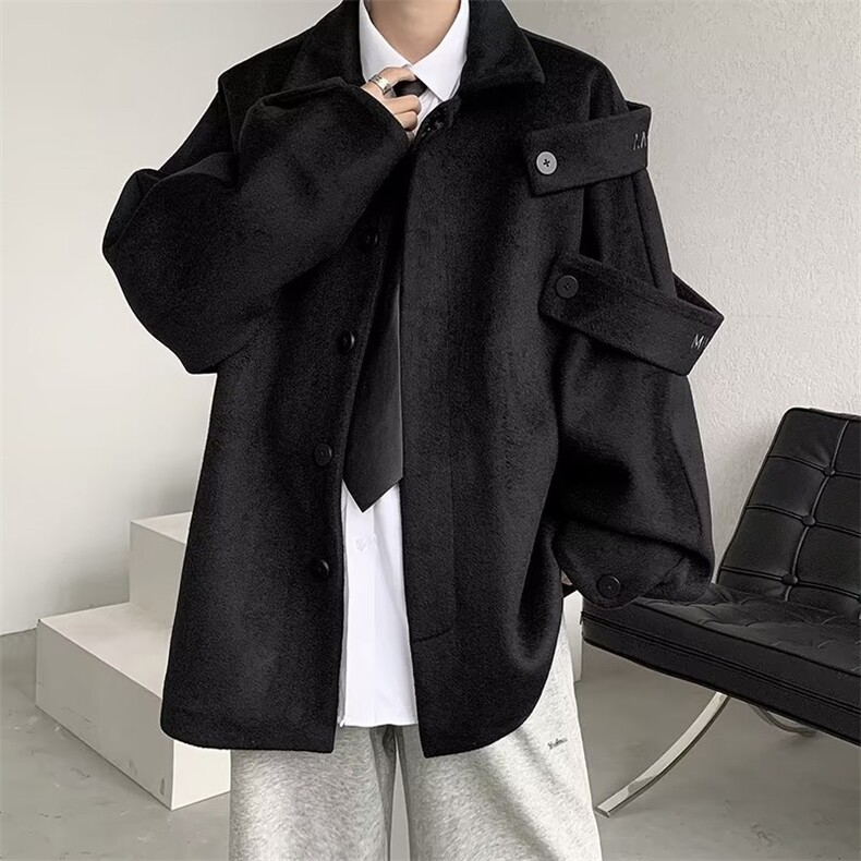 秋冬季加厚高级感风衣外套男士设计感小众毛呢大衣夹克 W6604-P70图片