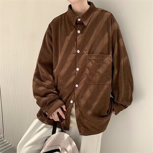春夏装日系复古百搭灯芯绒工装衬衫男女生宽松长袖FA12P38,女生叛逆穿搭图片