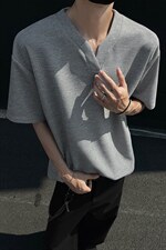 特批250克男装夏季新款大码宽松短袖T恤夏装V领打底衫S399P20，男装T恤，电商A233-1