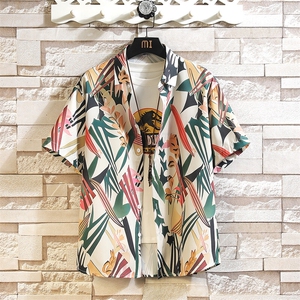 精品大码花男短袖夏季痞宽松上衣服外套翻领衬衫A012/C882C876P35图片
