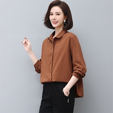 三年不下架单排扣宽松中长款春秋纯色休闲衬衫，女装衬衫，3200格调