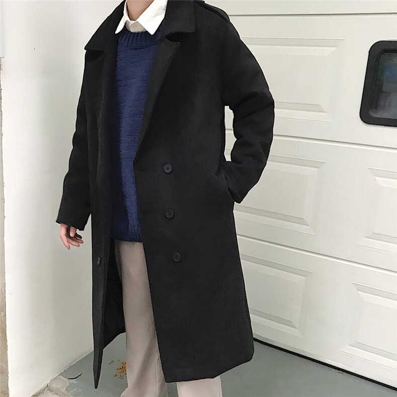 2020冬款呢大衣加长双排扣呢风衣男款拉风呢衣男外套冬装D501P135图片
