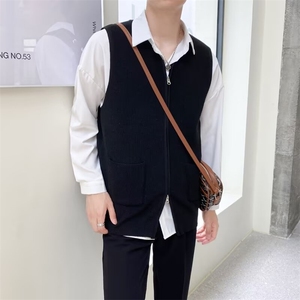 日系毛衣马甲男春秋季休闲坎肩背心修身拉链针织开衫外套 B28图片