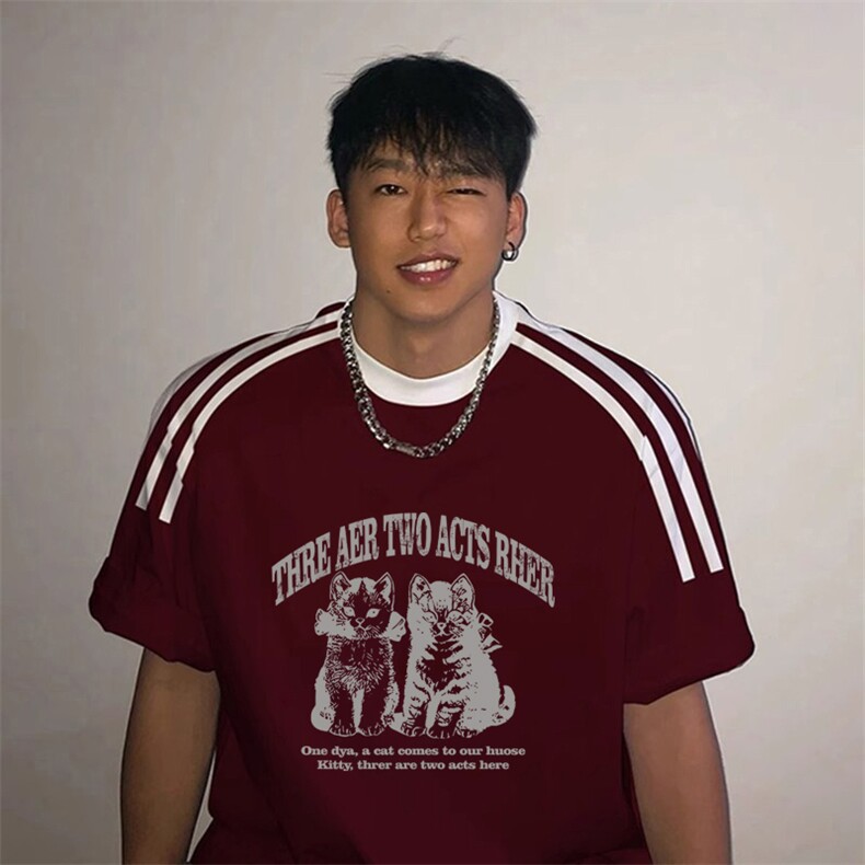 夏季美式高街重磅纯棉三条杠织带撞色男女短袖T恤ZD359-特P30,男装T恤,电商A486