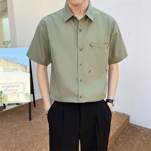直播店主风夏百搭纯色衬衫短袖轻熟风T恤社会小伙A236-C02-P45图片