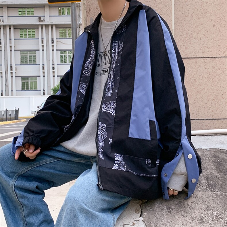 拼接外套新款韩版学生百搭潮流帅气春秋腰果夹克HY060-P70控价89,男装夹克,星座1008