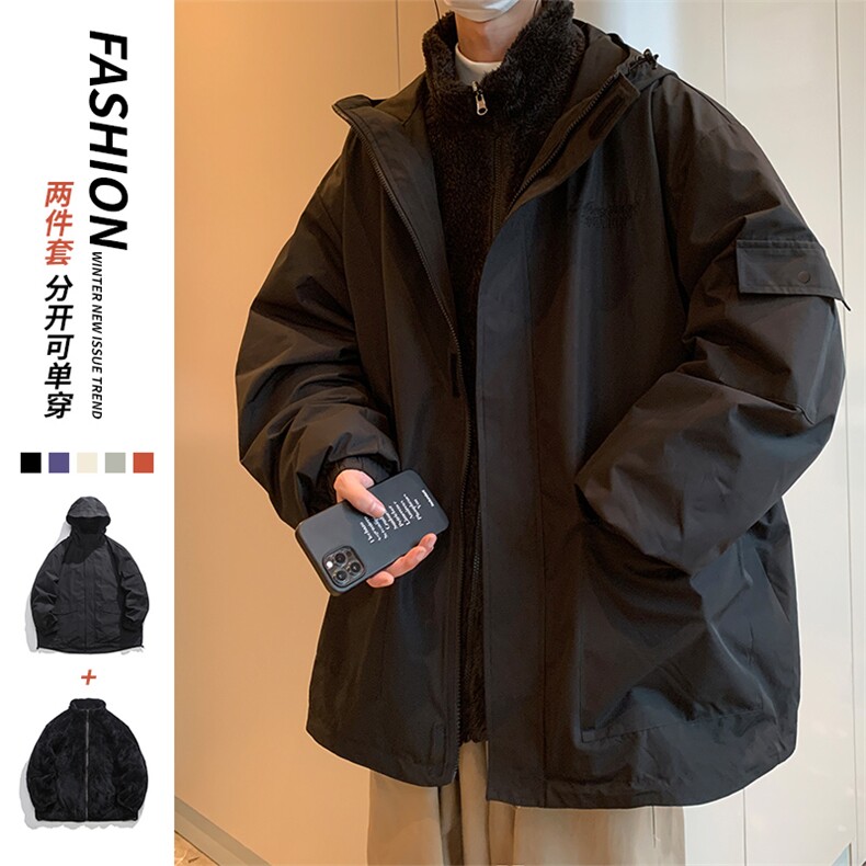 秋冬三合一连帽双层冲锋衣纯色宽松港风情侣夹克外套MY9318-P115,男装夹克,电商A128
