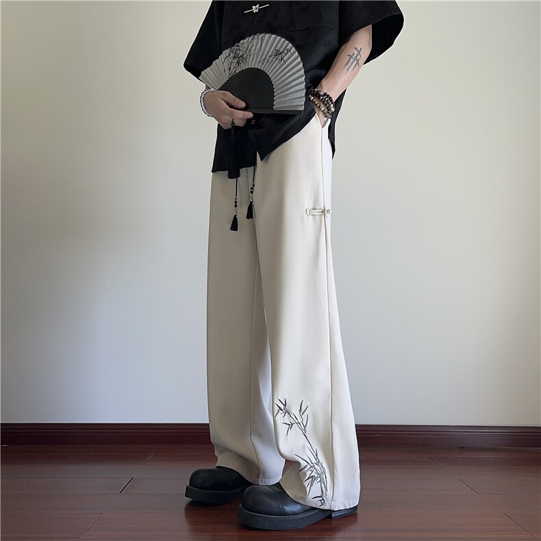 春夏新款风新中式竹子刺绣宽松休闲裤B315-K24044-特p40控78,男装休闲裤,电商B315