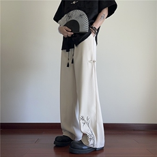 春夏新款风新中式竹子刺绣宽松休闲裤B315-K24044-特p40控78，男装休闲裤，电商B315