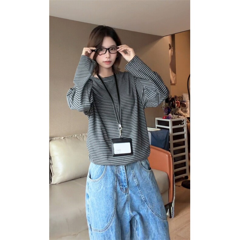 图300克加厚德绒设计感撞色条纹冬季打底衫男女长袖T恤P29,男装T恤,电商C306-1