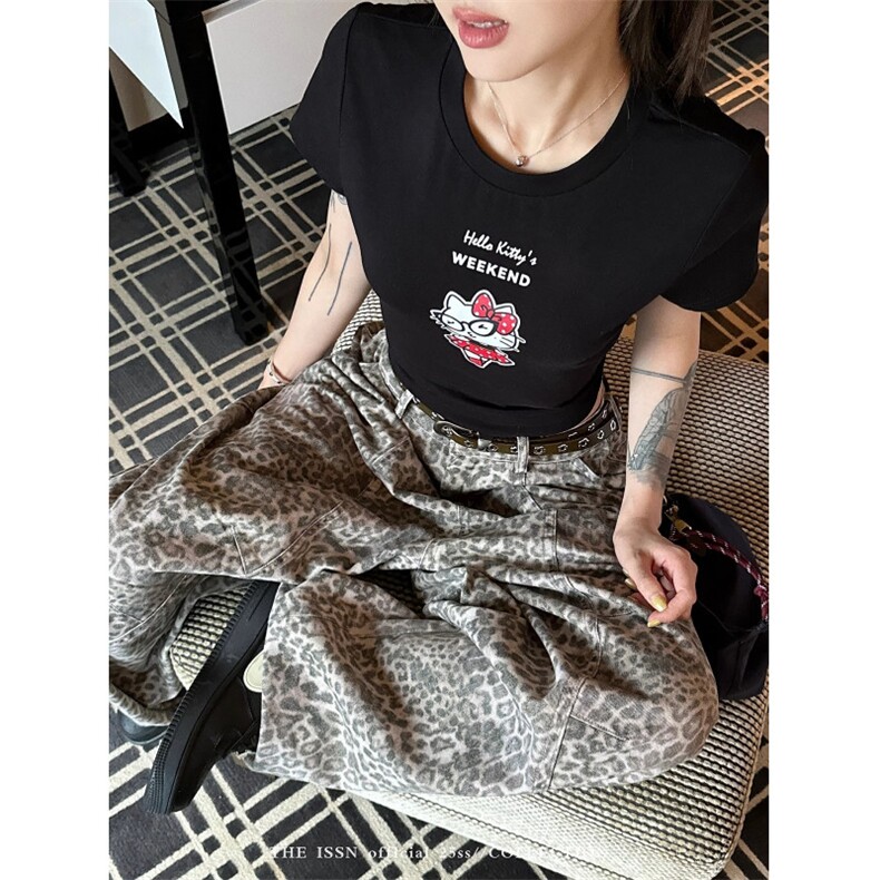 美式复古辣妹小众豹纹弯刀裤阔腿做旧洗水工装裤女秋LN15044-P55,男装工装外套,星座1008