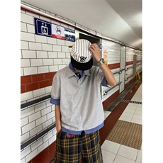得物抖音高品质二开夏季美式潮牌高街假两件格子衬衣翻领短袖T恤，男装T恤，电商A486