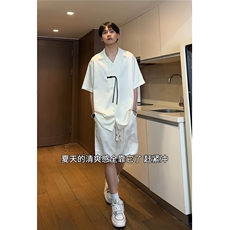 新中式风翻领盘扣短袖衬衫民族风提花短裤套装TZ606-特P65，男装衬衫，电商A006