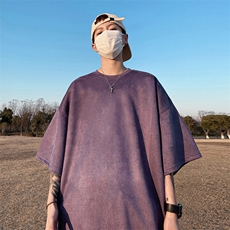 抖音得物直播高品质二开240克美式高街麂皮绒光版纯色短袖t恤12.5，男装T恤，电商A486