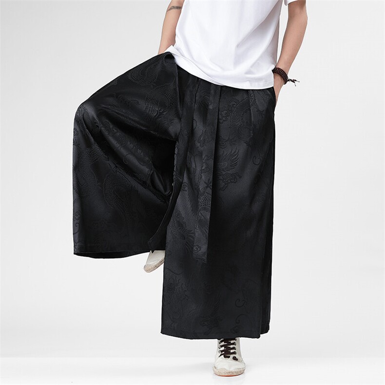 2025新中式马面裤汉服龙纹冰丝阔腿裤电商A057-K375-P55,男装民族服装,电商A057B