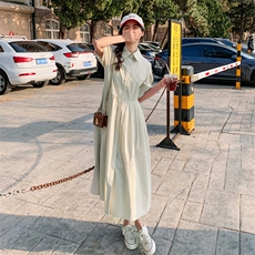 短袖衬衫连衣裙女夏新款韩版通勤简约百搭纯色长款裙子p115-k168，女装连衣裙，辉之琳
