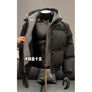 现货高品质重磅工艺美式高街假两件PU皮棉衣男女加厚棉服外套图片