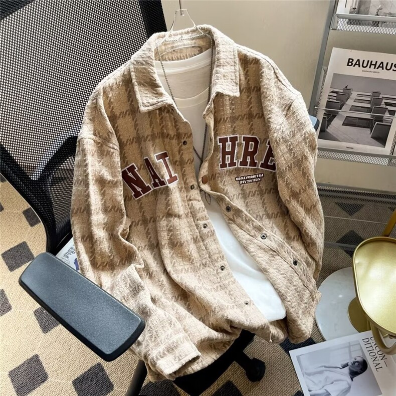 格子外套男春秋季美式复古痞帅夹克潮流高级感宽松上衣XXF008/P58，男装夹克，星座506B