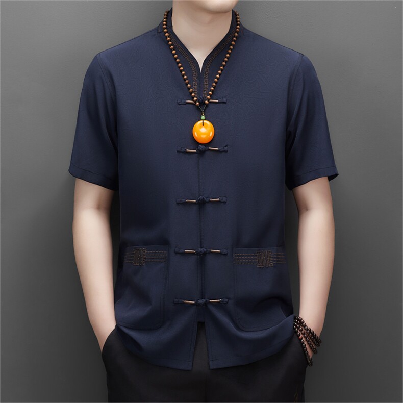 2024风唐装短袖衬衫男夏季中老年风新中式汉服MJ5103-P65,男装衬衫,星座1105-3