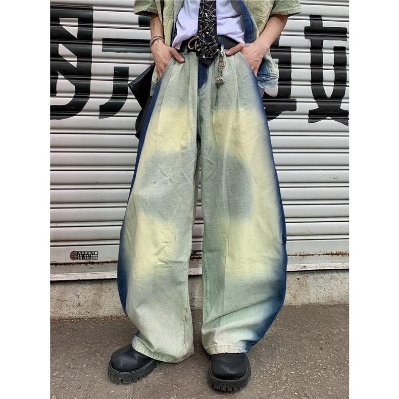 小众设计复古洗水手绘涂鸦牛仔短袖外套宽松休闲美式牛仔裤,男装牛仔裤,星座1210-1
