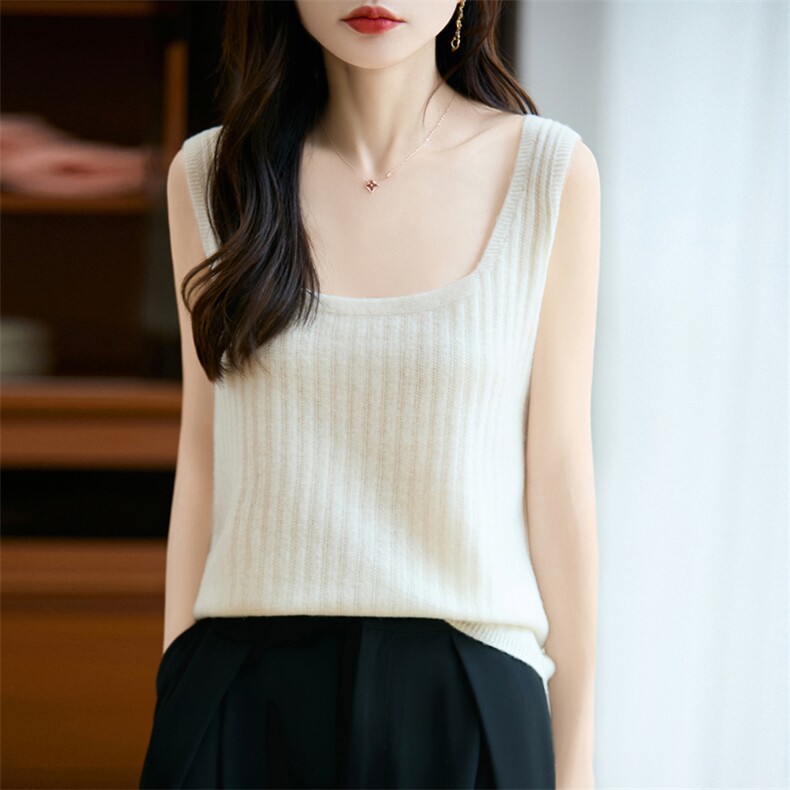 2025年秋季一线桂花针舒适时尚百搭通勤吊带背心，女装背心吊带，昭美羊绒