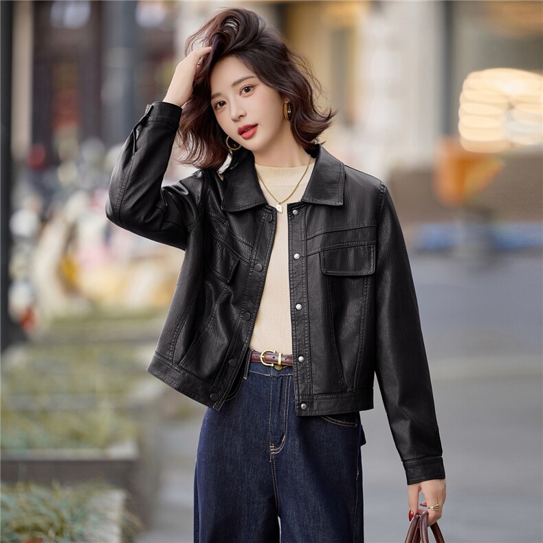 Bao款[加单的]女2026高级感复古休闲气质酷飒PU皮加绒夹克上衣,女装皮衣,潮流依族