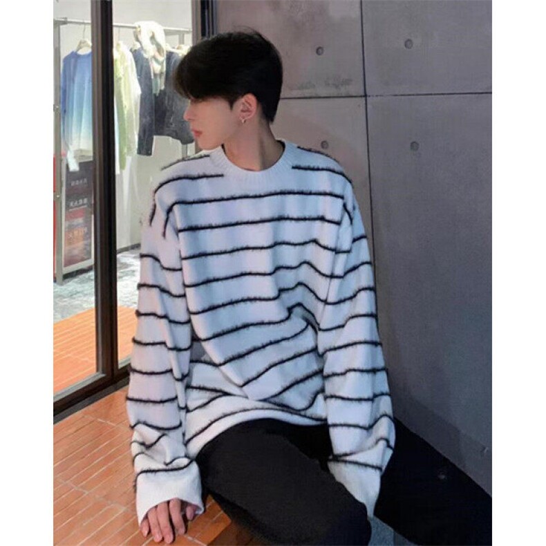 复古条纹毛衣男新款秋冬鹿毛水貂绒百搭休闲针织衫上衣MY78,男装针织衫/毛衣,星座1116A（原606A-3）