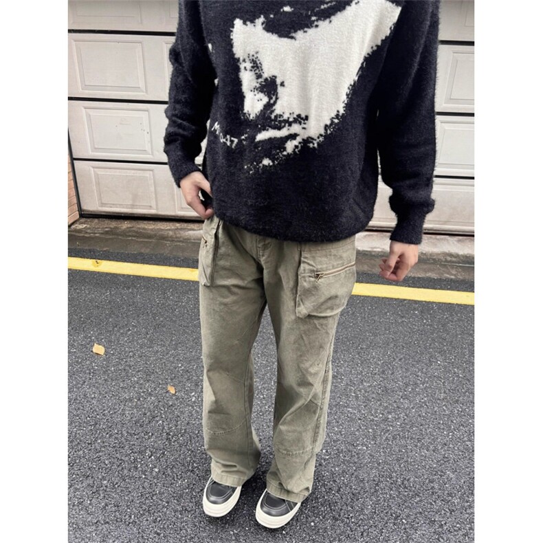 foool美式高街复古拉链口袋设计工装裤男女直筒Cleanfit休闲裤,男装牛仔裤,四季星座505