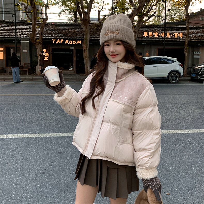 2025冬季新款粉色皮毛一体刺绣拼接50羽绒服2B082-2255-p265k398,女装羽绒服,2B082