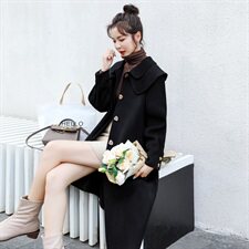 时尚单排扣韩版毛呢大衣优雅显瘦长款外套气质百搭女装，女装毛呢外套，秋水欣儿