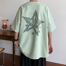 烧花麂皮绒T恤XY5516-TP20控价38港风宽松短袖T恤休闲半袖上衣，男装T恤，电商A102-1