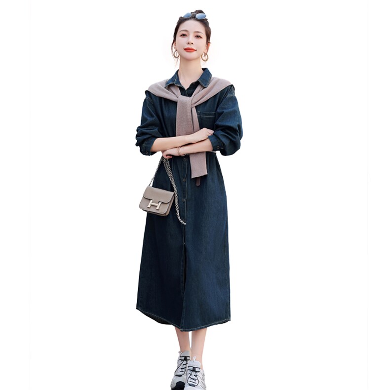 时尚秋季长款牛仔连衣裙修身显瘦气质女神风,女装连衣裙,凯瑟曼